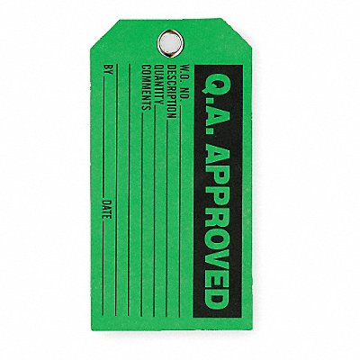 GRAINGER 2RMV5 Prod Stat Tag 3 x 5-3/4 In Bk/Grn PK100