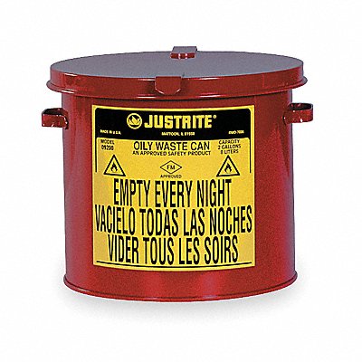 JUSTRITE 9200 F0097 Countertop Oily Waste Can 2 gal Red