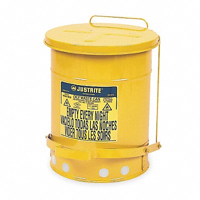 JUSTRITE 9101 F8383 Oily Waste Can 6 gal Steel Yellow