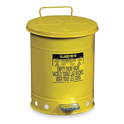 JUSTRITE 9501 F8423 Oily Waste Can 14 gal Steel Yellow