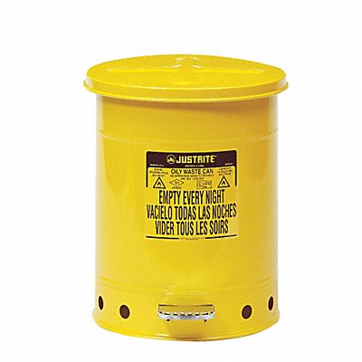 JUSTRITE 9301 F8424 Oily Waste Can 10 gal Steel Yellow