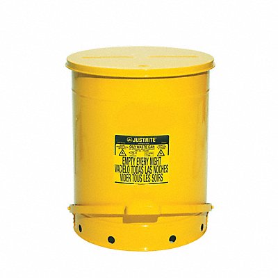 JUSTRITE 9701 F8461 Oily Waste Can 21 gal Steel Yellow