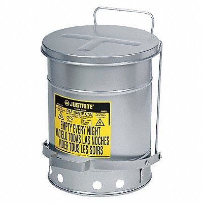 JUSTRITE 9504 E6821 Oily Waste Can 14 gal Steel Silver