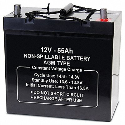 GRAINGER 2UKL5 Battery 12VDC 55Ah 0.197 Dia Tab