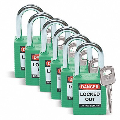 BRADY 51345 D1951 Lockout Padlock KD Green 1-3/4 H PK6