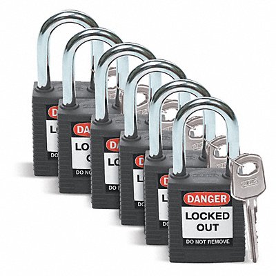 BRADY 51353 D1951 Lockout Padlock KD Black 1-3/4 H PK6