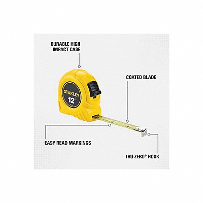 STANLEY 30485 Tape Measure 1/2 In x 12 ft Yellow In/Ft