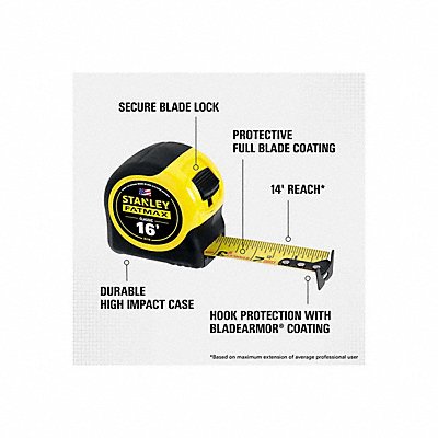 STANLEY 33716 Tape Measure 1-1/4 Inx16 ft Yellow/Black