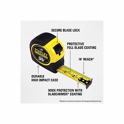 STANLEY 33735 Tape Measure 1-1/4 Inx35 ft Yellow/Black