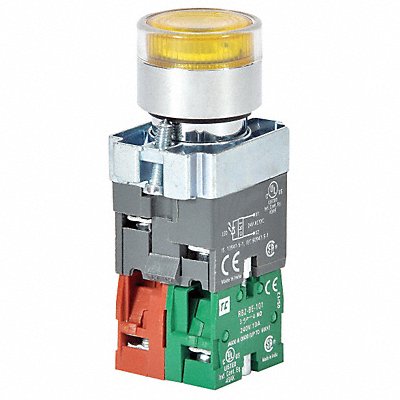 DAYTON 30G203 H6943 Illuminated PushButton FullVolt Yellow 1NO/1NC