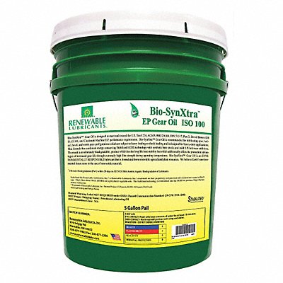 RENEWABLE LUBRICANTS 82424 Gear Oil Pail Yellow 5 gal