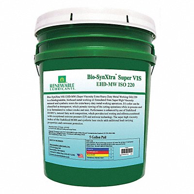 RENEWABLE LUBRICANTS 88184 Cutting Oil Pail Yellow 5 gal.