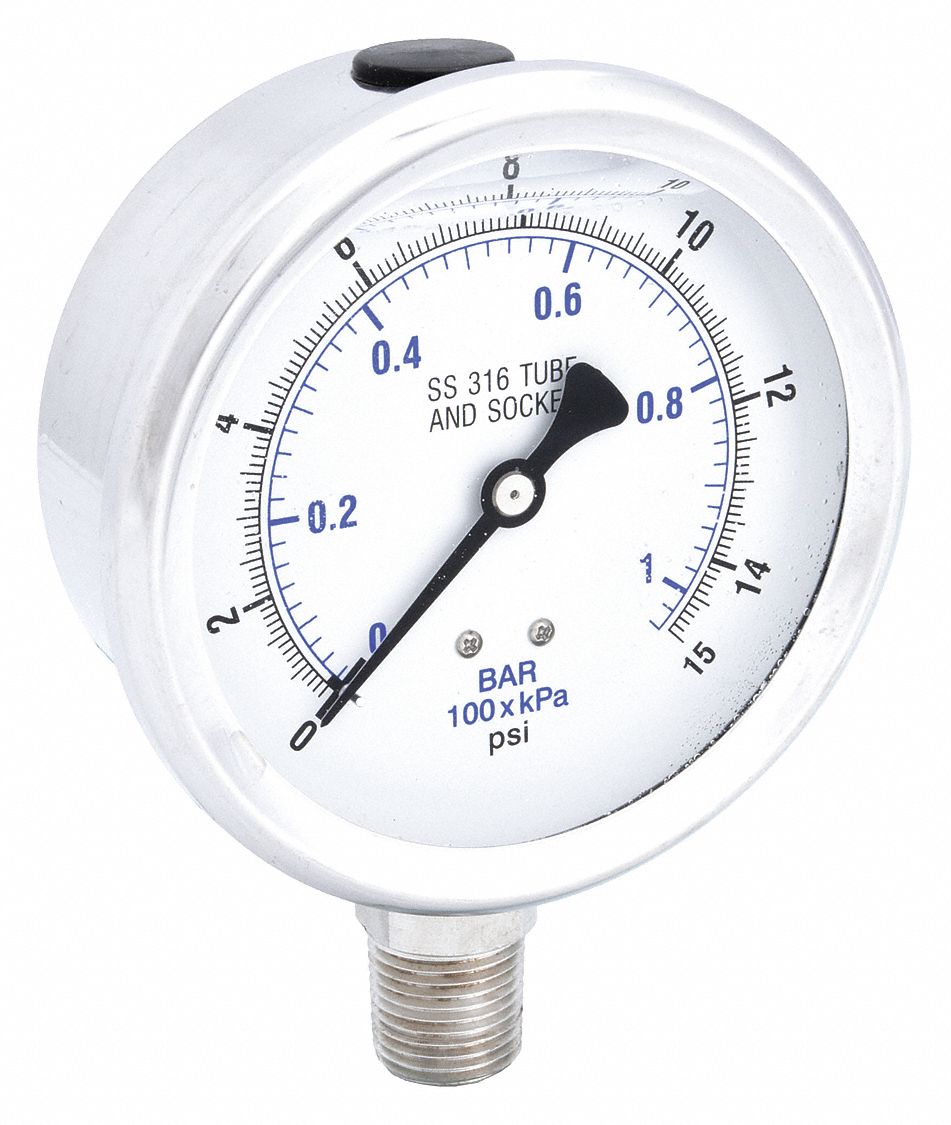 PIC GAUGES PRO301L402B01 H8407 Pressure Gauge Stainless Steel 15 psi