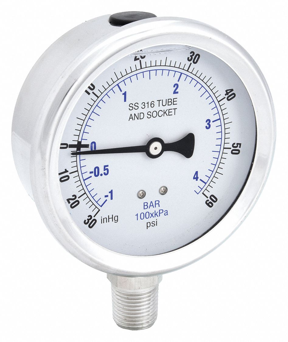 PIC GAUGES PRO301L402CD01 Compound Gauge 30 in Hg Vac to 60 psi