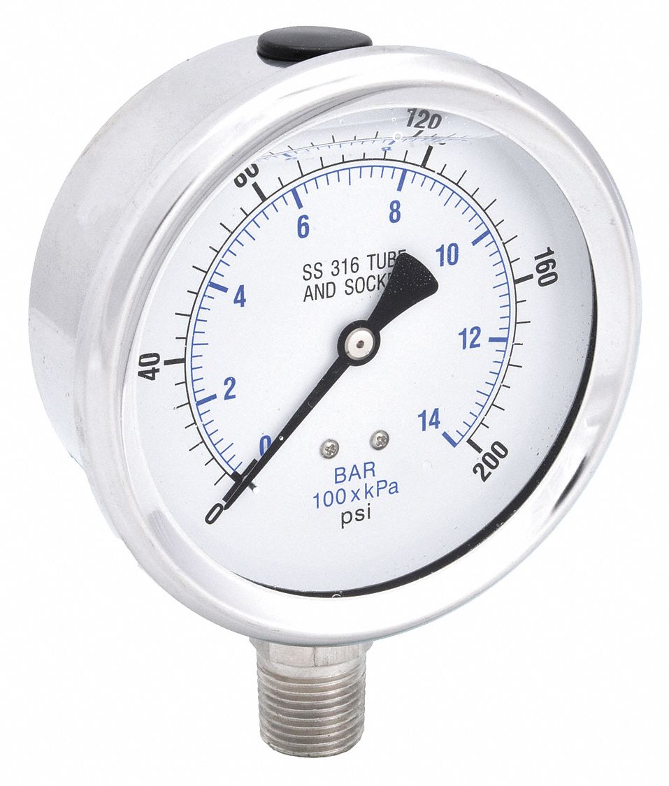 PIC GAUGES PRO301L402G01 H8407 Pressure Gauge Stainless Steel 200 psi