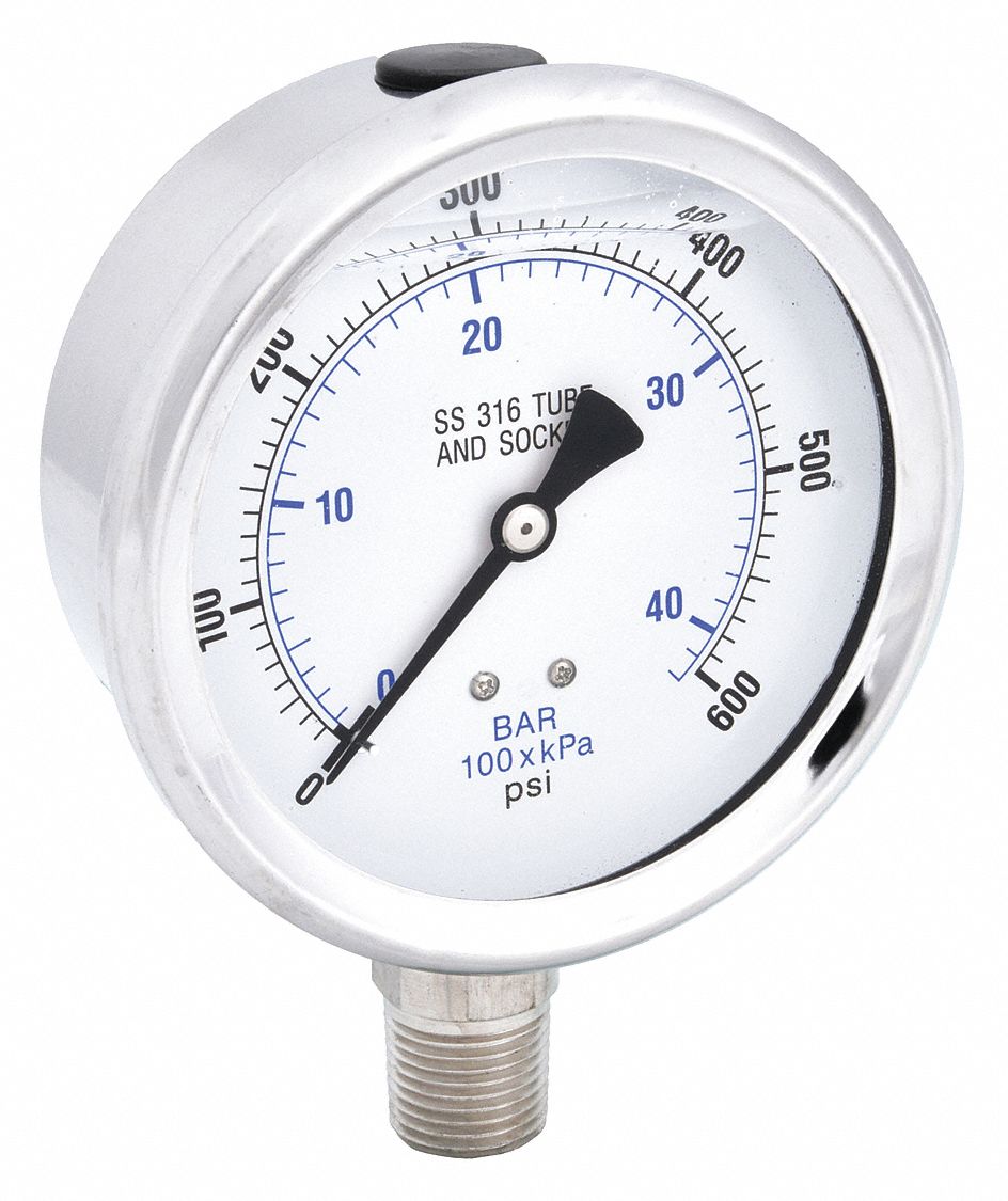 PIC GAUGES PRO301L402K01 H8407 Pressure Gauge Stainless Steel 600 psi