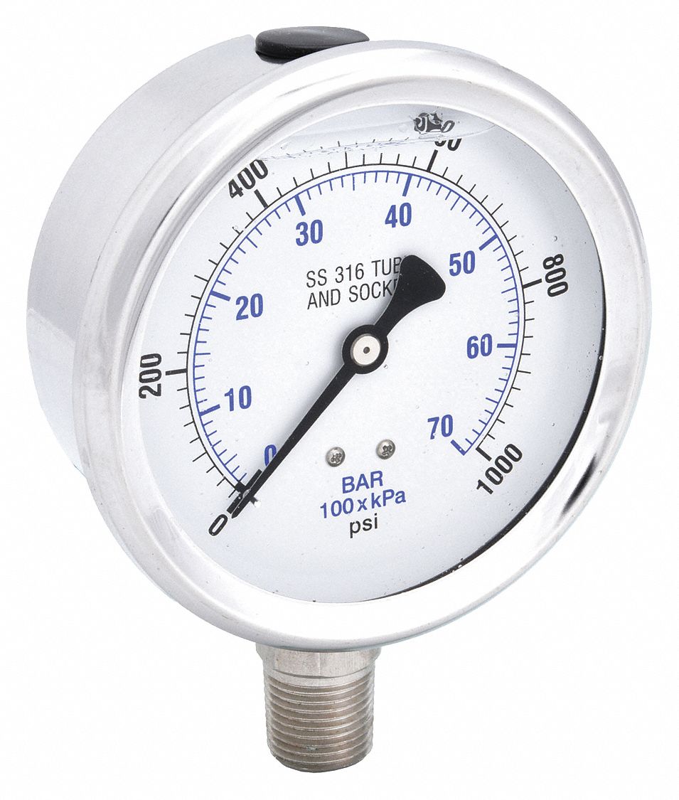 PIC GAUGES PRO301L402M01 H8407 Pressure Gauge Stainless Steel 1000 psi