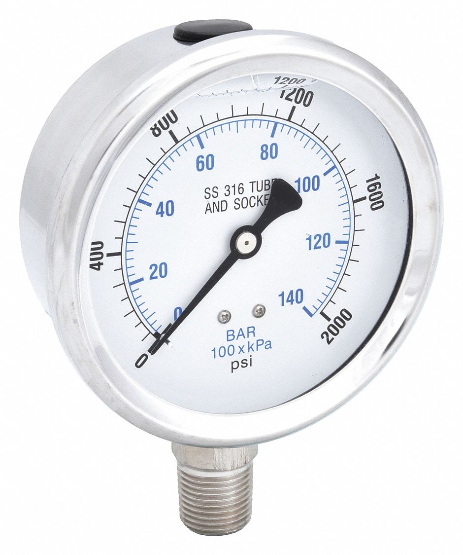 PIC GAUGES PRO301L402O01 H8407 Pressure Gauge Stainless Steel 2000 psi