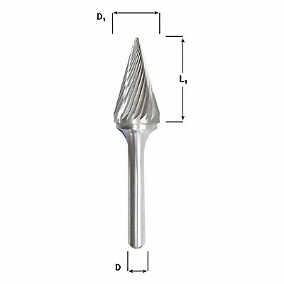 GRAINGER 310002200 Cone Burr Pointed End 1/4 Carbide