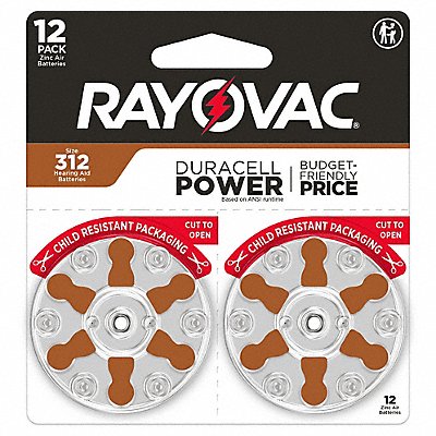 RAYOVAC 312CR12ROVUS Hearing Aid BATT 1.4V DC 185 mAh CA PK12