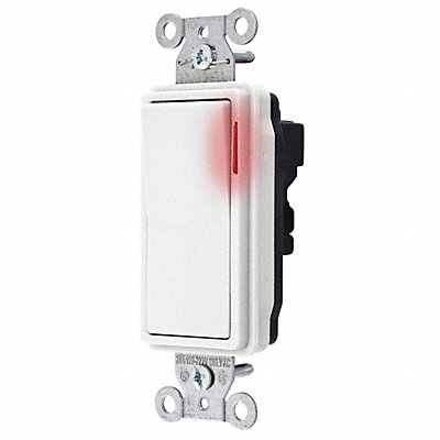HUBBELL SNAP2121PLWNA Pilot Wll Switch Wht 20A Back SnglPole