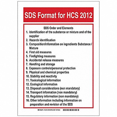 BRADY 133172 SDS Sign 14in. H x 10in. W Polyester