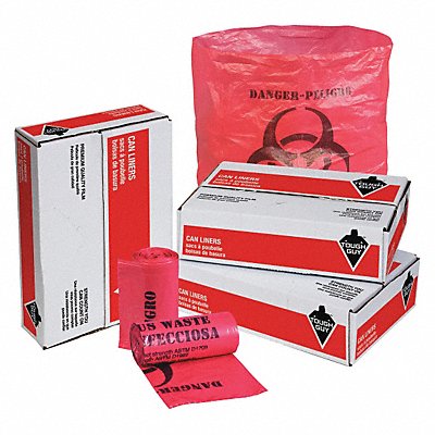 TOUGH GUY 31DK87 Biohazard Bags 10 gal Red PK1000