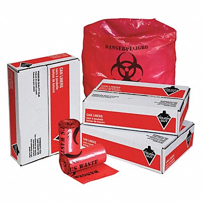 TOUGH GUY 31DK93 Biohazard Bags 10 gal Red PK250