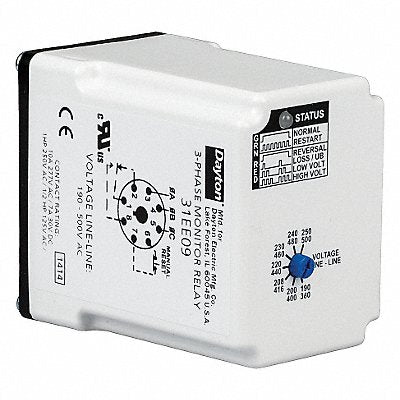 DAYTON PMPUFA8B18 Phase Monitor Relay 190-500VAC Plug SPDT