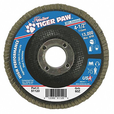 WEILER 98833 H7361 Fiber Disc 4 1/2 in Dia 7/8in Arbor