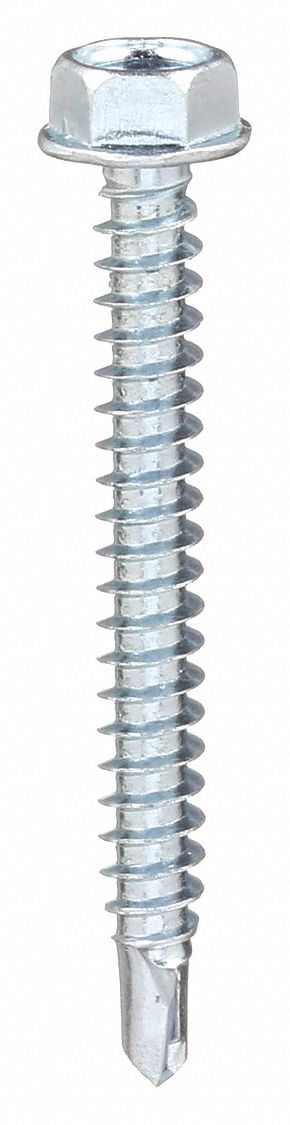 GRAINGER U318100250250 Drill Screw Hex Zp 1/4 Zinc 2.5 L PK50