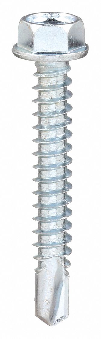 GRAINGER U318100190125 Drill Screw Hex Zp #10 Zinc 1.25 L PK100