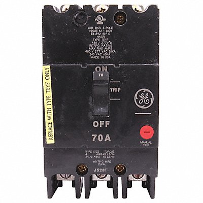 GE TEYF370 Circuit Breaker 70A 3P TEY 277/480VAC