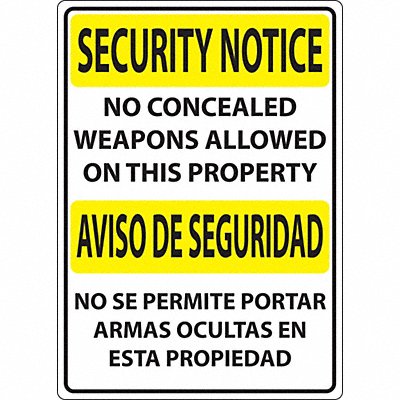 ZING 2829S Concealed Carry Sign 14in x 10in Plastic