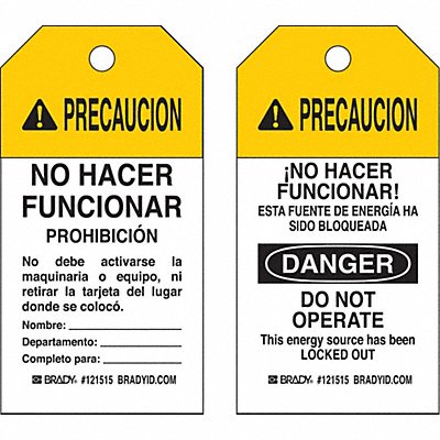 BRADY 121515 Caution Tag 5-3/4inHx3inW Polyester PK25