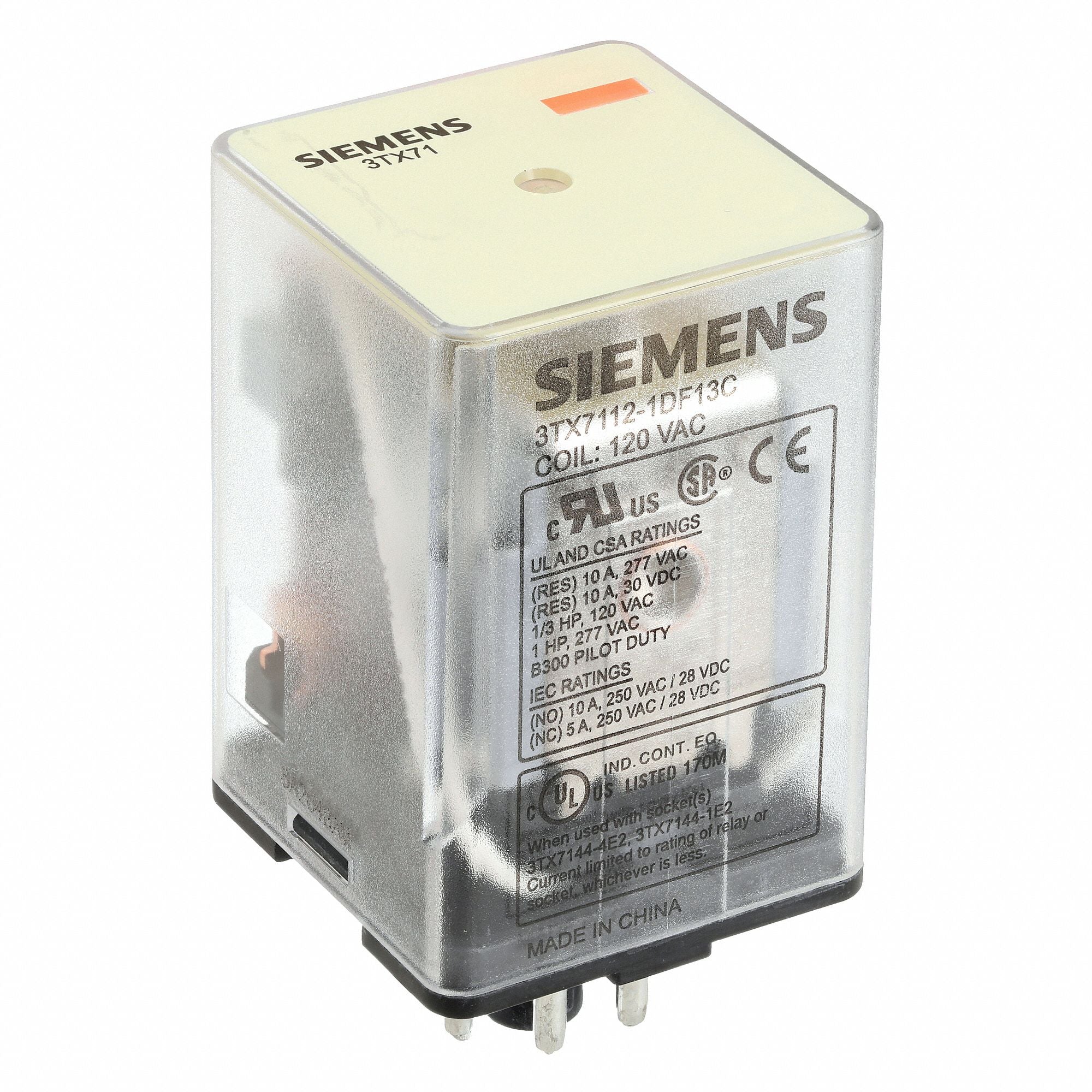 SIEMENS 3TX71121DF13C Plug-In Relay 120V AC 10 A 8 Pins