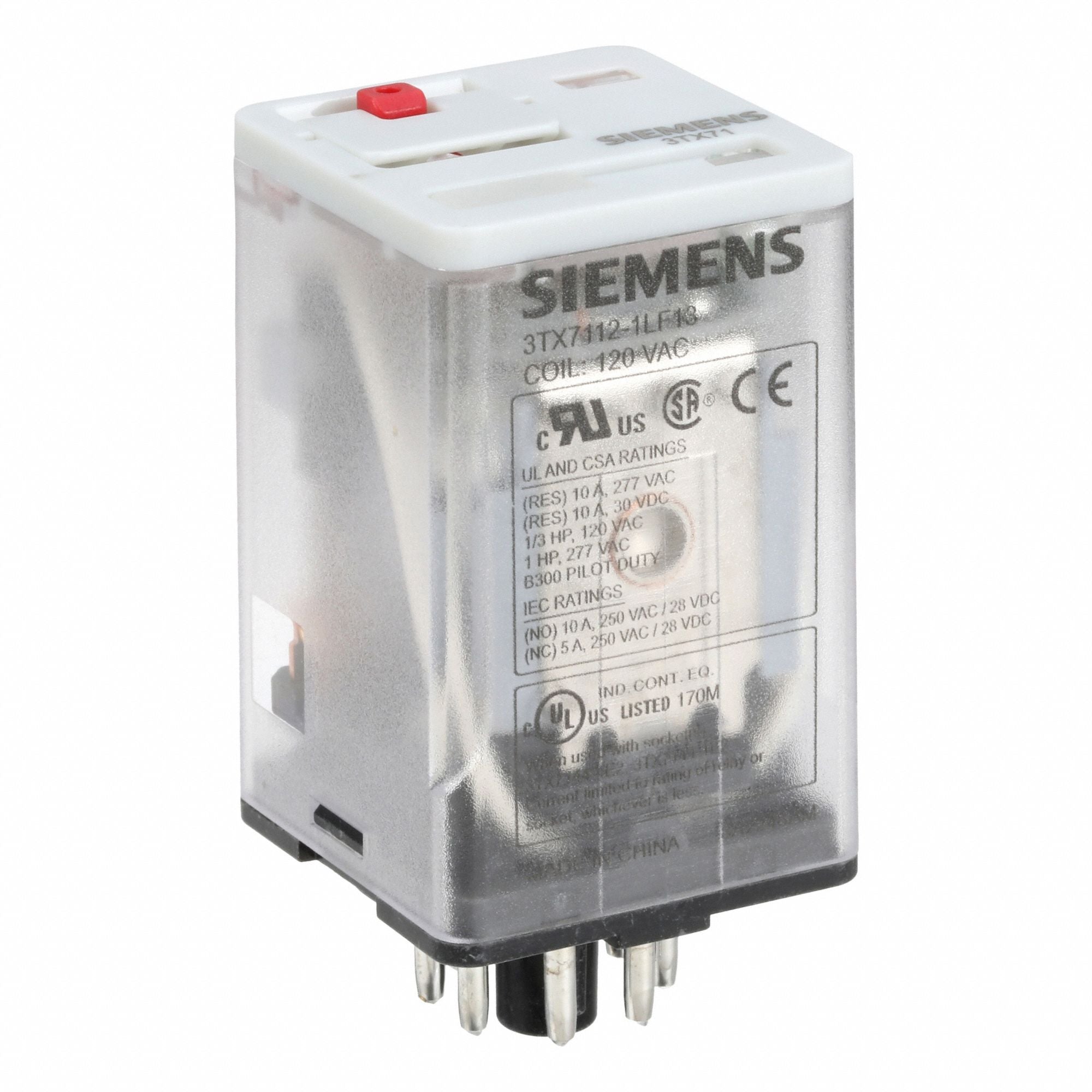 SIEMENS 3TX71121LF13 Plug-In Relay 120V AC 10 A 8 Pins