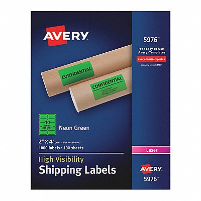 AVERY 5976 Neon Shipping Labels 2 x4 Grn PK1000