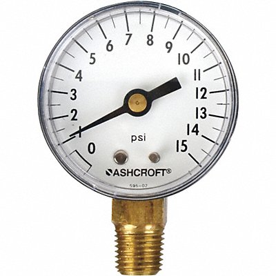 ASHCROFT 20W1005PH02L15 Gauge Pressure 0 to 15 psi Lower 2 in.