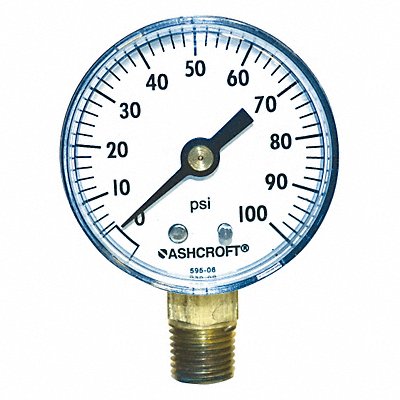 ASHCROFT 20W1005PH02L100 Gauge Pressure 0 to 100 psi 2 in.