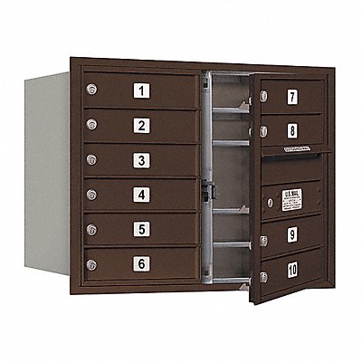 SALSBURY INDUSTRIES 3706D10ZFU Horizontal Mailbox USPS 10Dr Bz FL 23-1/2in