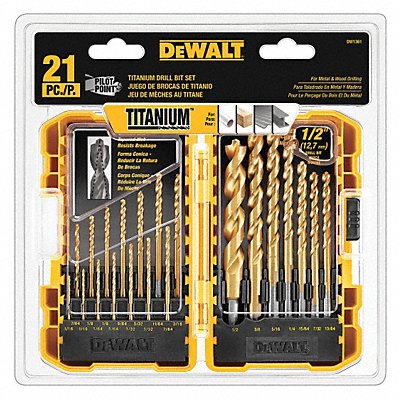 DEWALT DW1361 Jobber Length Drill Set 21pc HSS