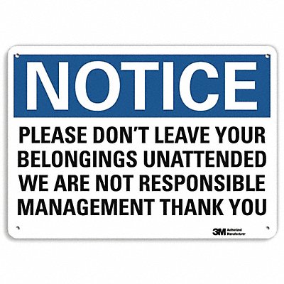 LYLE U51450NA10x7 Notice Sign 7 in x 10 in Aluminum