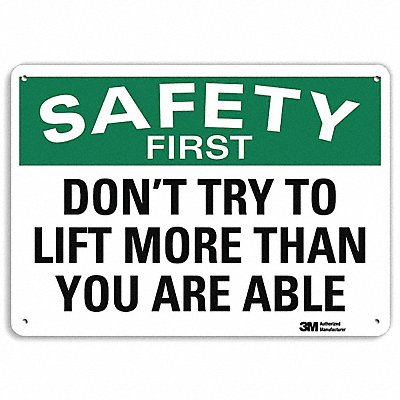 LYLE U71180NA14x10 Safety First Sign 10 in x 14 in Aluminum