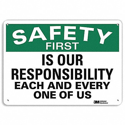 LYLE U71208NA10x7 Safety First Sign 7 in x 10 in Aluminum