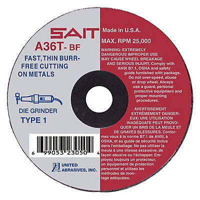 UNITED ABRASIVES-SAIT 23061 Abrasive Cut Off Wheel 5/8 Connect. A36T