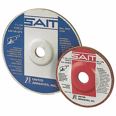 UNITED ABRASIVES-SAIT 29207 Depressed Grinding Wheel 7/8 CN Unthreaded Hole