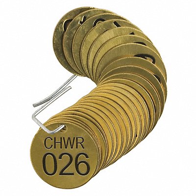 BRADY 23597 Numbered Tag Brass 1 1/2in W PK25