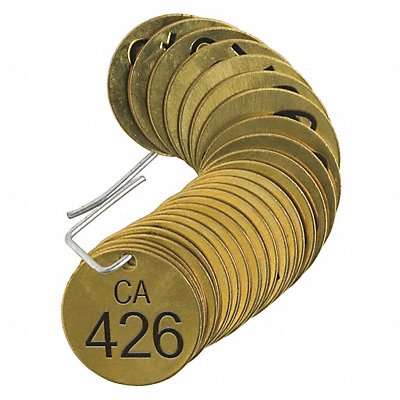 BRADY 87477 Numbered Tag Brass 1 1/2in W PK25