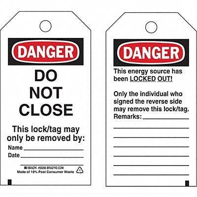 BRADY 50266 Danger Tag Do Not Close Econ Poly PK25